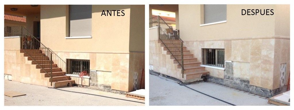antes y despues de una =vivienda hundida
